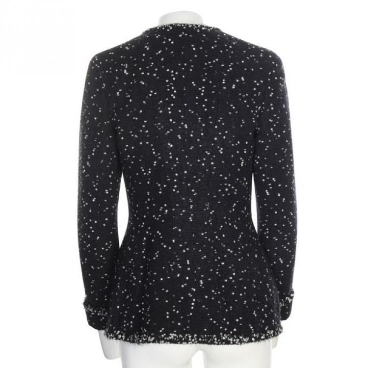 Pre Owned Chanel Black Printed Tweed Button Front Jacket M