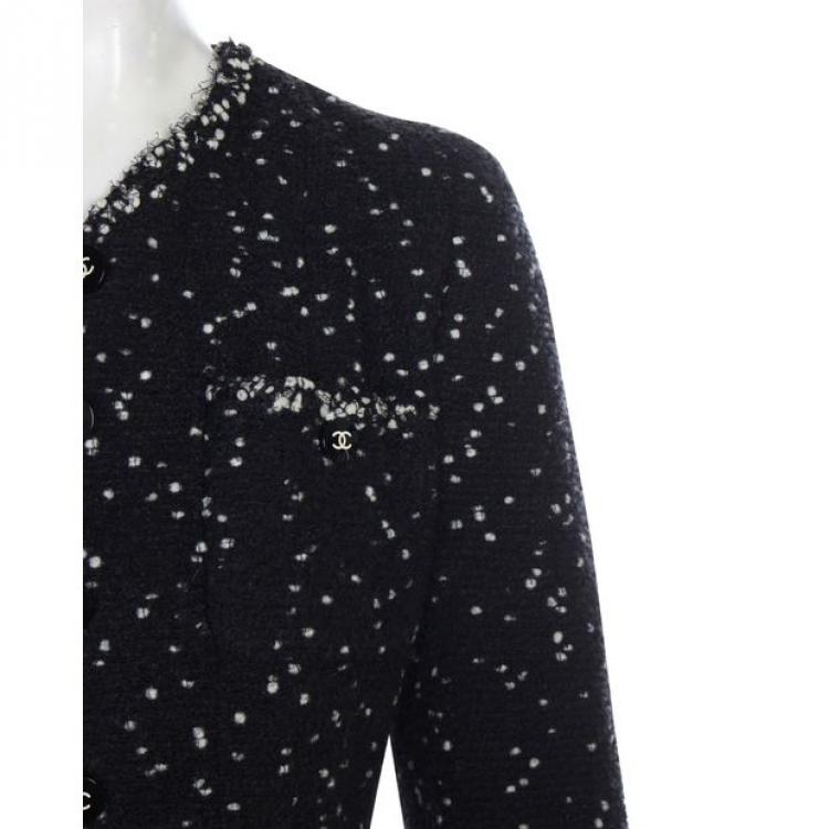 Pre Owned Chanel Black Printed Tweed Button Front Jacket M