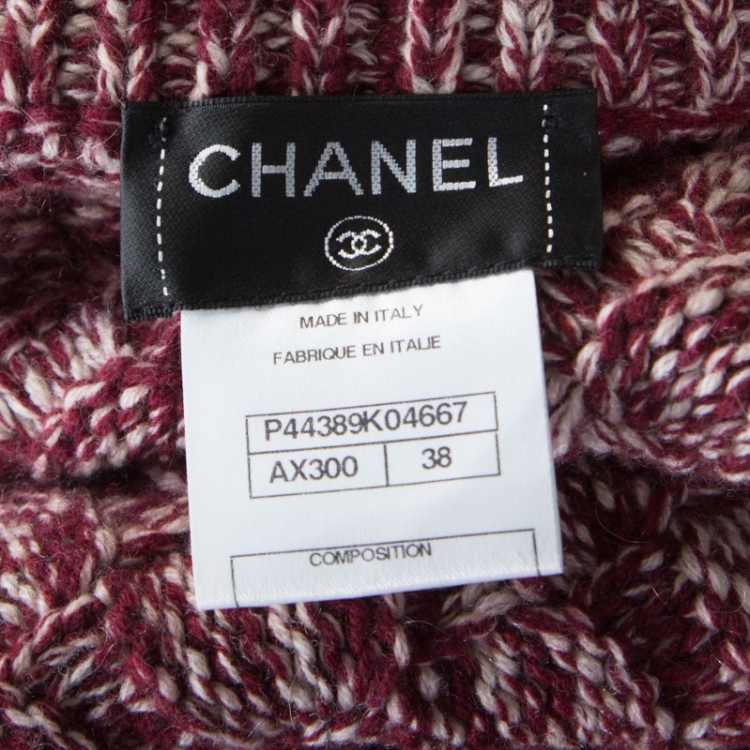 Pre Owned Chanel Wine Red Textured Knit Cashmere Button Front Long Cardigan M