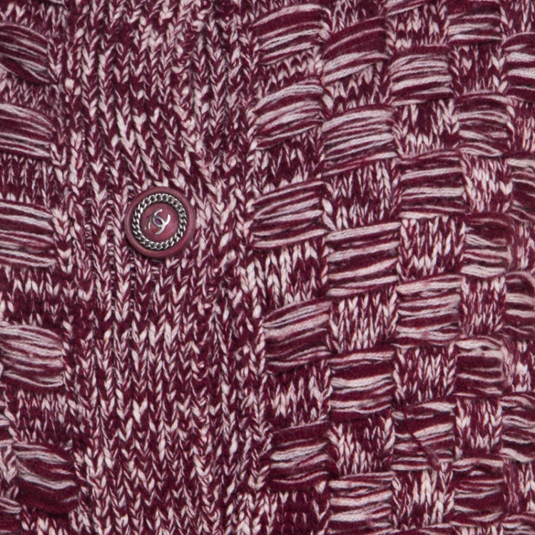 Pre Owned Chanel Wine Red Textured Knit Cashmere Button Front Long Cardigan M