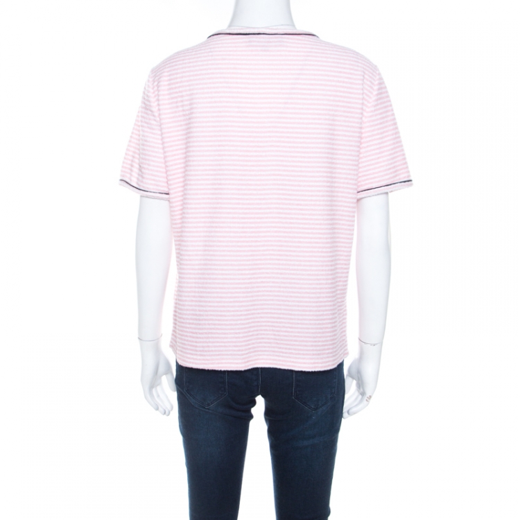 Pre Owned Chanel Light Pink Terry Crew Neck T-Shirt M 