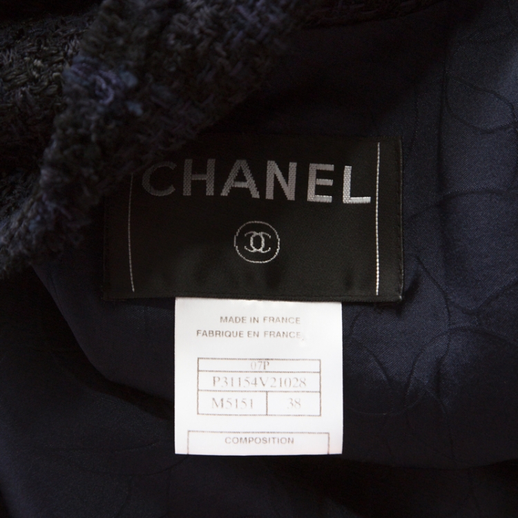 Pre Owned Chanel Navy Blue Tweed Contrast Boucle Trim Classic Blazer M