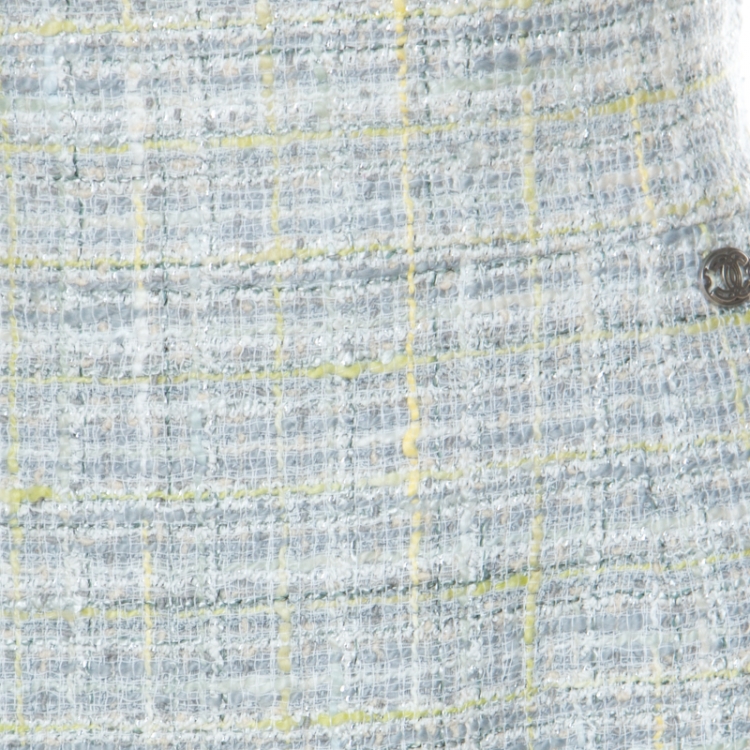 Pre Owned Chanel Pastel Green Lesage Tweed Pencil Skirt L 