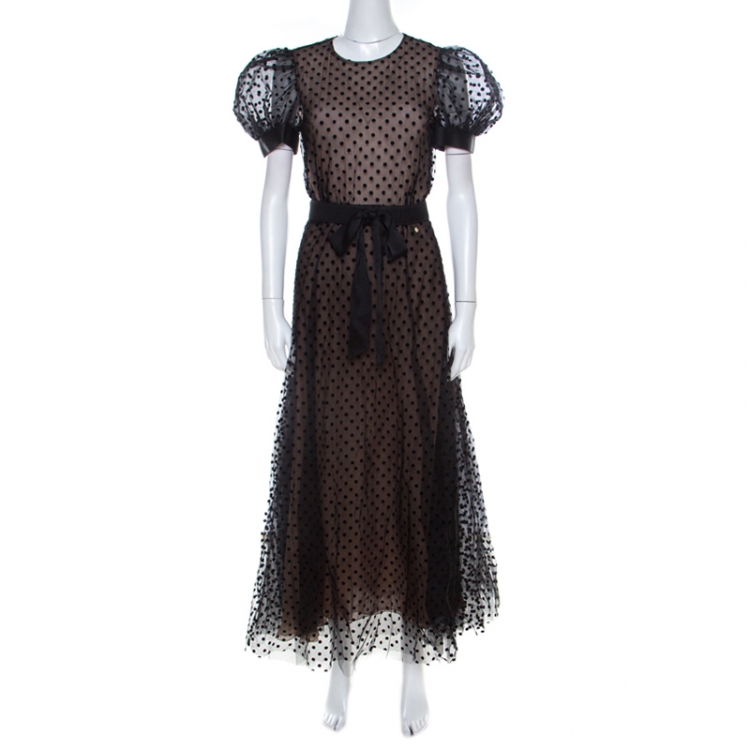 Chanel Black Polka Dot Mesh Overlay Belted Midi Dress M Chanel | TLC