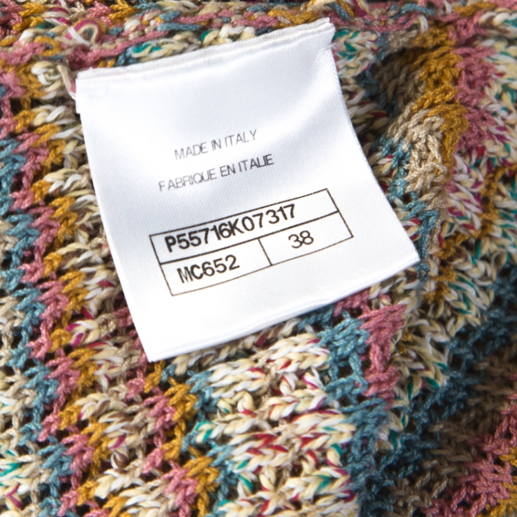 Pre Owned Chanel Multicolor Rib Knit Cotton Zip Front Jacket M