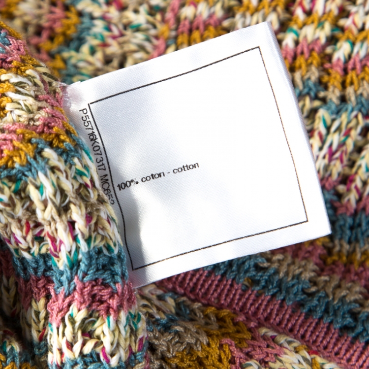 Pre Owned Chanel Multicolor Rib Knit Cotton Zip Front Jacket M