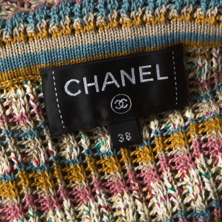 Pre Owned Chanel Multicolor Rib Knit Cotton Zip Front Jacket M