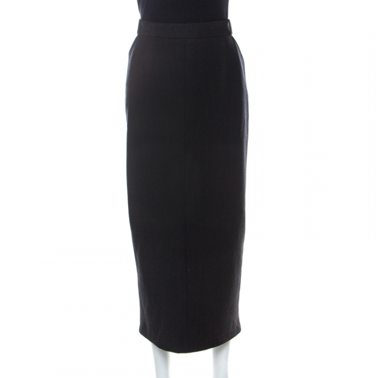 Pre Owned Chanel Vintage Charcoal Grey Wool Maxi Skirt L