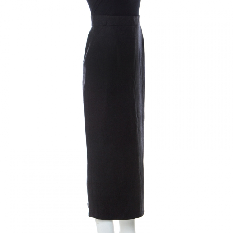Pre Owned Chanel Vintage Charcoal Grey Wool Maxi Skirt L