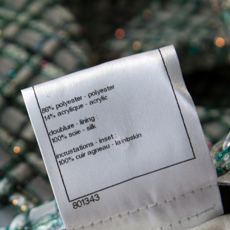 Pre Owned Chanel Green & Iridescent Tweed Inner Lambskin Front Tie Waistcoat Jacket M