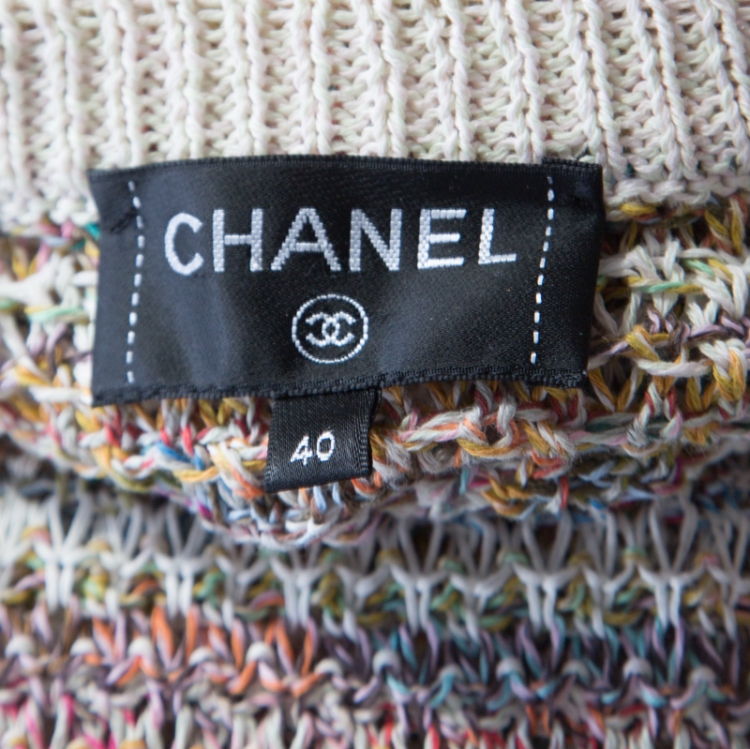 Pre Owned Chanel Multicolor Striped Knit Flared Maxi Dress M 