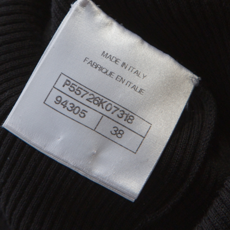 Pre Owned Chanel Black Ribbed Knit Coco Cuba Short Sleeve Top M 