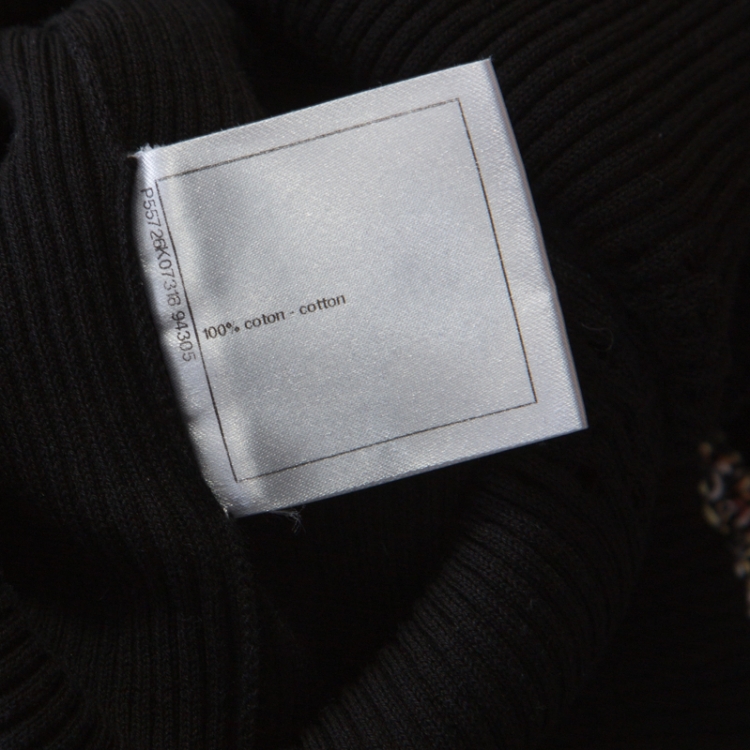 Pre Owned Chanel Black Ribbed Knit Coco Cuba Short Sleeve Top M 