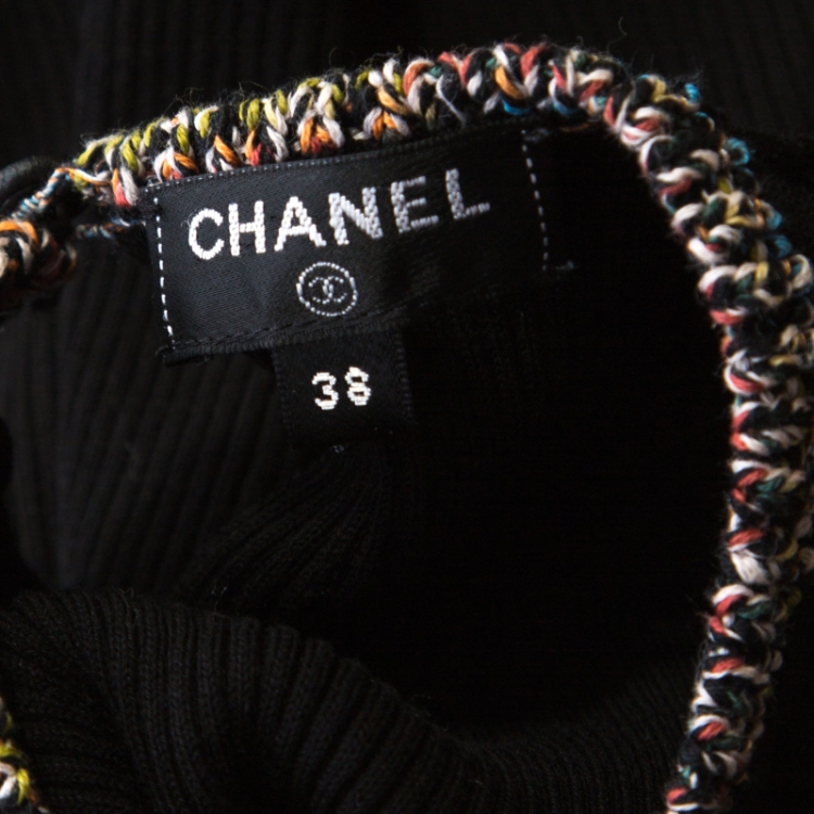 Pre Owned Chanel Black Ribbed Knit Coco Cuba Short Sleeve Top M 
