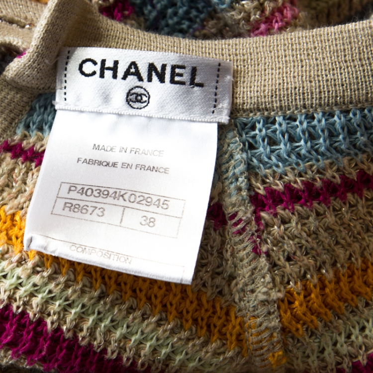 Pre Owned Chanel Multicolor Lurex Striped Knit Long Sleeve Dress M