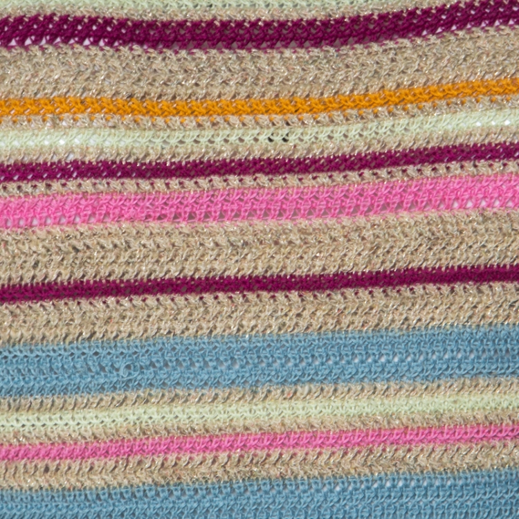 Pre Owned Chanel Multicolor Lurex Striped Knit Long Sleeve Dress M