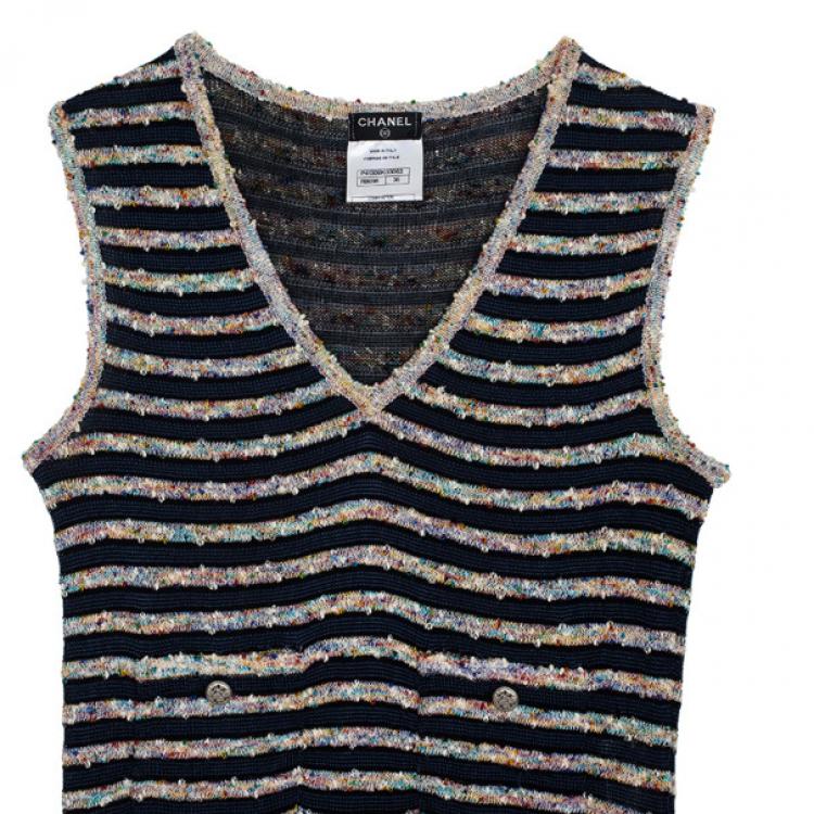 Pre Owned Chanel Stripe Tweed & Knit Dress S