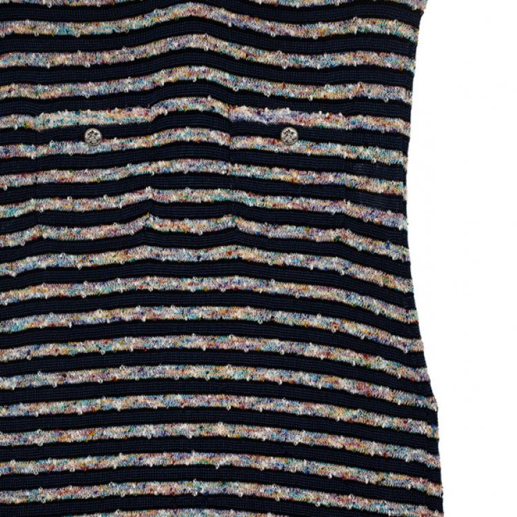 Pre Owned Chanel Stripe Tweed & Knit Dress S