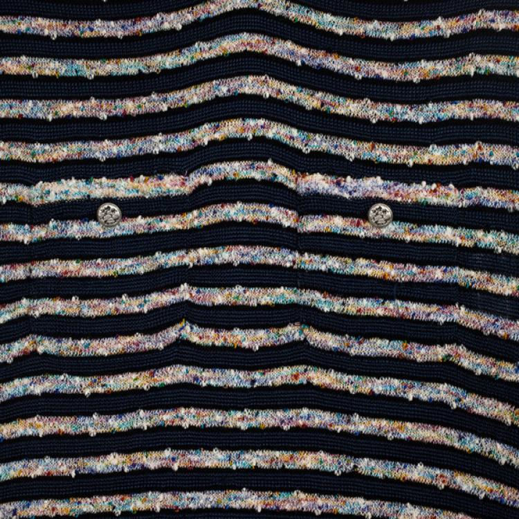 Pre Owned Chanel Stripe Tweed & Knit Dress S