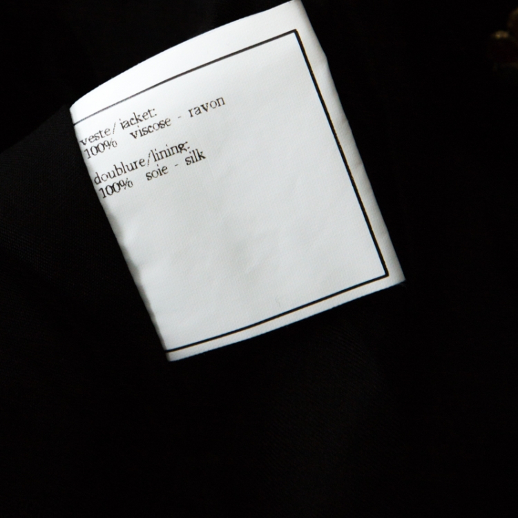 Pre Owned Chanel Black Velvet Stone Button Embellished Short Sleeve Belted Vintage Top M  