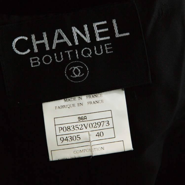 Pre Owned Chanel Black Velvet Stone Button Embellished Short Sleeve Belted Vintage Top M  