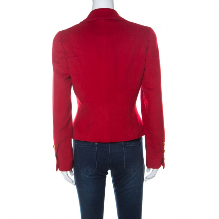 Pre Owned Chanel Boutique Vintage Red Cashmere Cropped Jacket M 