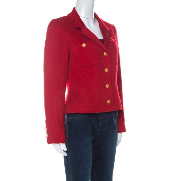 Pre Owned Chanel Boutique Vintage Red Cashmere Cropped Jacket M 