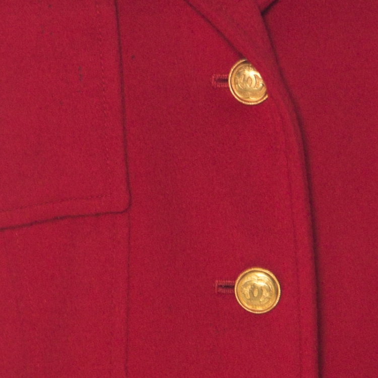 Pre Owned Chanel Boutique Vintage Red Cashmere Cropped Jacket M 