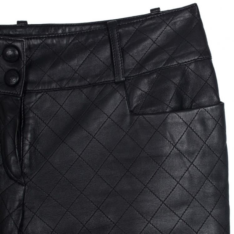 Pre Owned Chanel Quilted Stitch Leather Pants S 