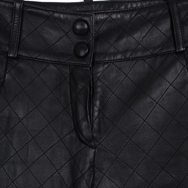 Pre Owned Chanel Quilted Stitch Leather Pants S 