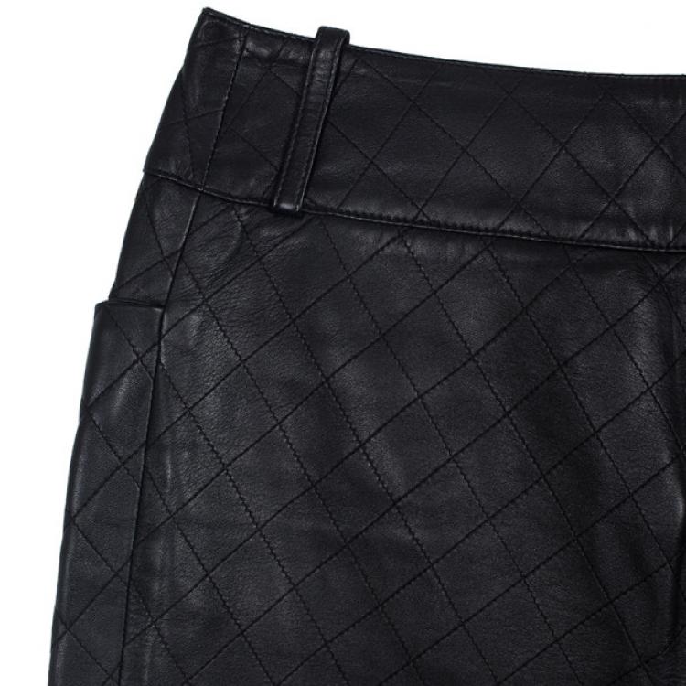 Pre Owned Chanel Quilted Stitch Leather Pants S 