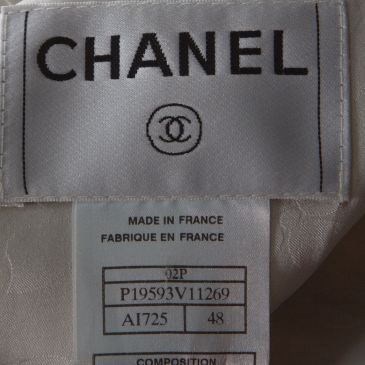 Pre Owned Chanel Beige Tweed Button Front Jacket  L