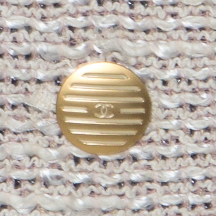 Pre Owned Chanel Beige Tweed Button Front Jacket  L