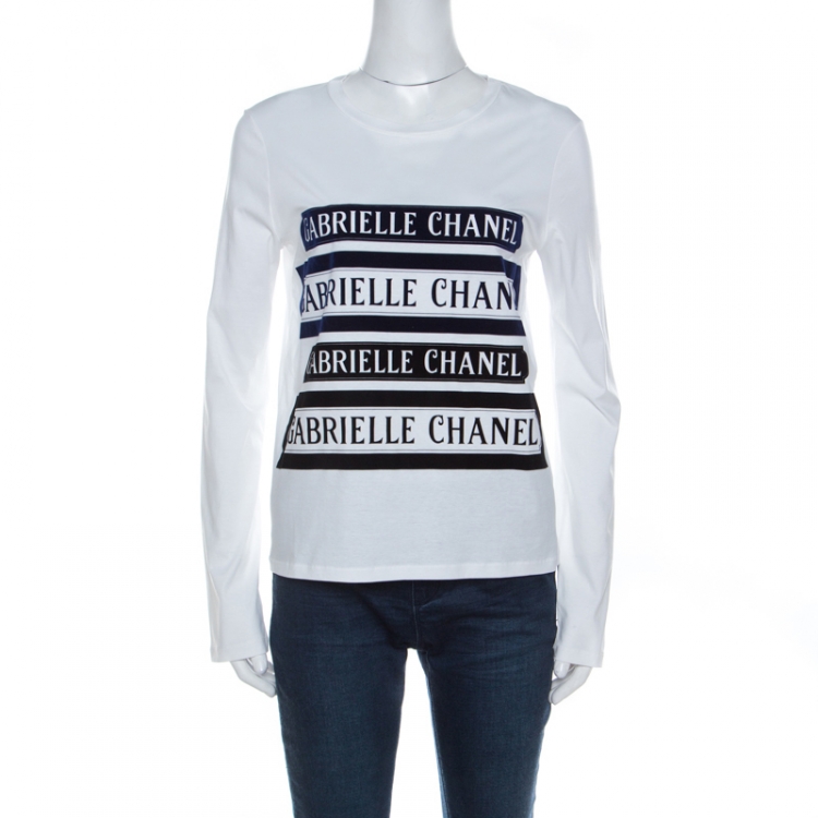 Chanel White Cotton Long Sleeve Velvet Detail Gabrielle T Shirt S Chanel |  The Luxury Closet