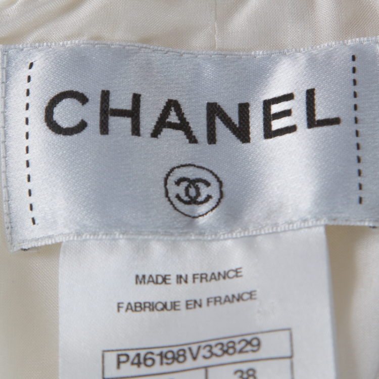 Pre Owned Chanel White Crochet Knit Cotton Blend Strapless Short Dress M