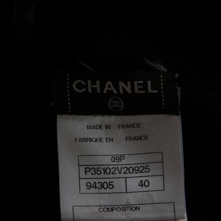 Pre Owned Chanel Black Stretch Crepe Pearl belted Strapless Dress M