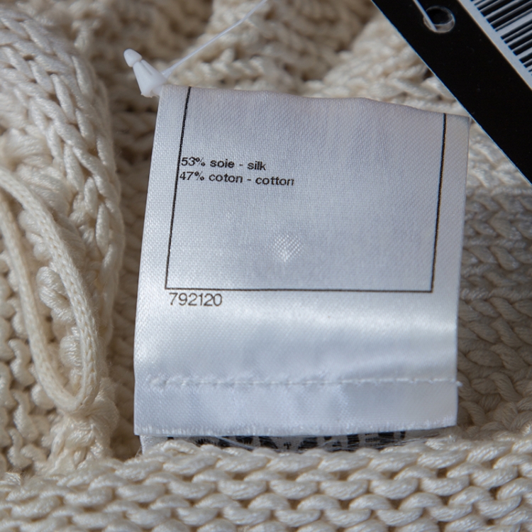 Pre Owned Chanel Cream Silk Blend Crochet Knit Sleeveless Dress M