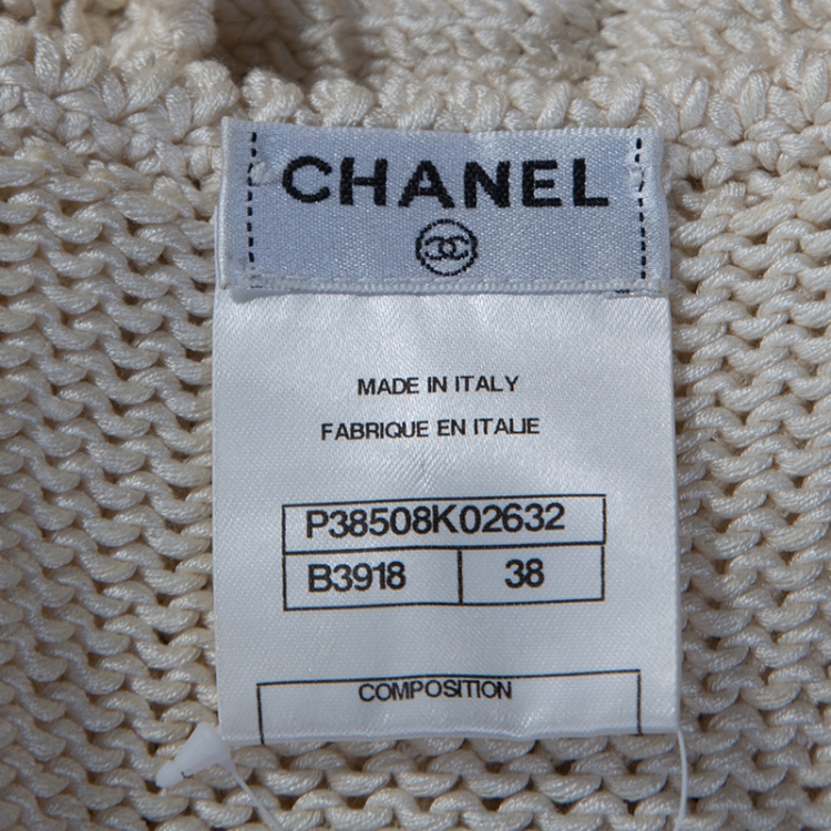 Pre Owned Chanel Cream Silk Blend Crochet Knit Sleeveless Dress M