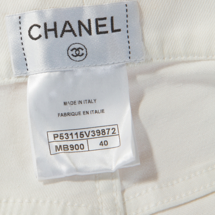 Pre Owned Chanel White Dye Effect Denim Embellished Detail Jeans M