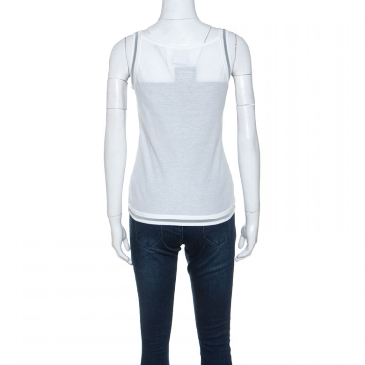 Pre Owned Chanel White Logo Print Cotton Tank Top L