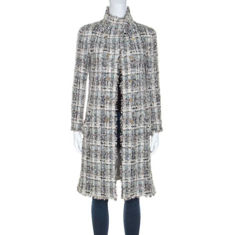 Chanel Grey Silk Blend Tweed Frayed Edge Coat S Chanel | TLC