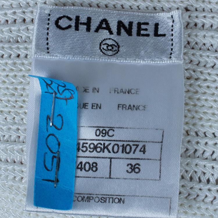 Pre Owned Chanel White Circular Knit Top S