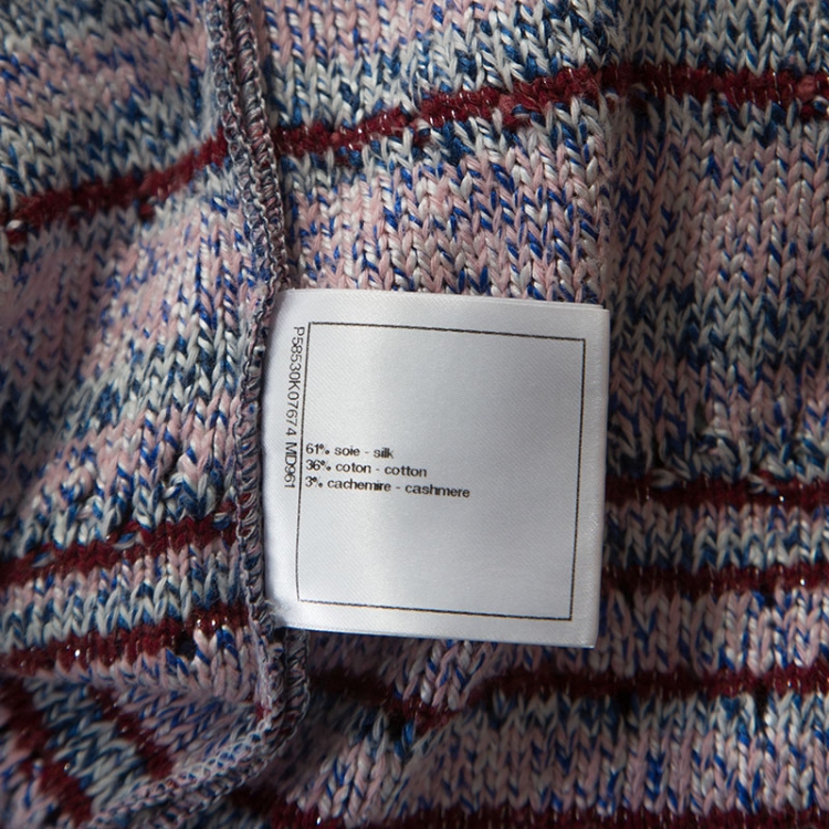 Pre Owned Chanel Multicolor Tweed Bateau Neck Sweater L