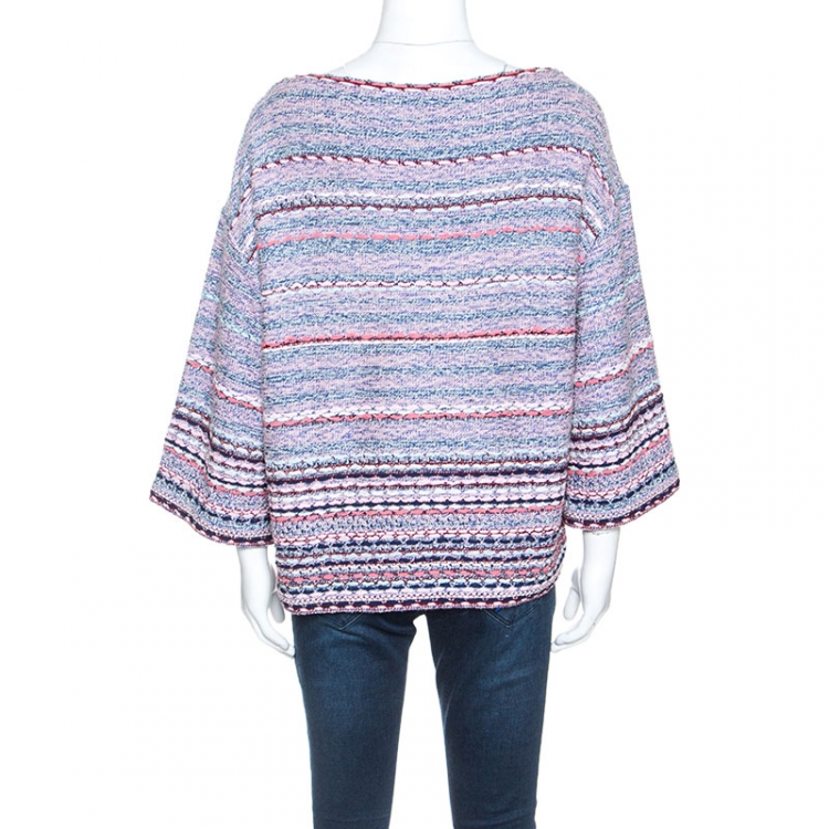 Pre Owned Chanel Multicolor Tweed Bateau Neck Sweater L