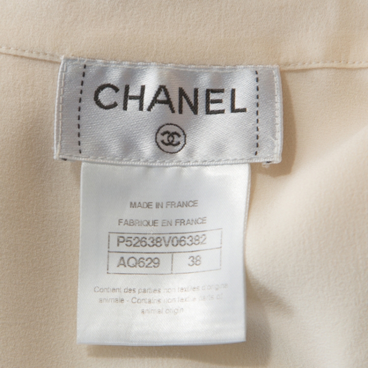 Pre Owned Chanel Cream Silk Button Front Sleeveless Shirt M