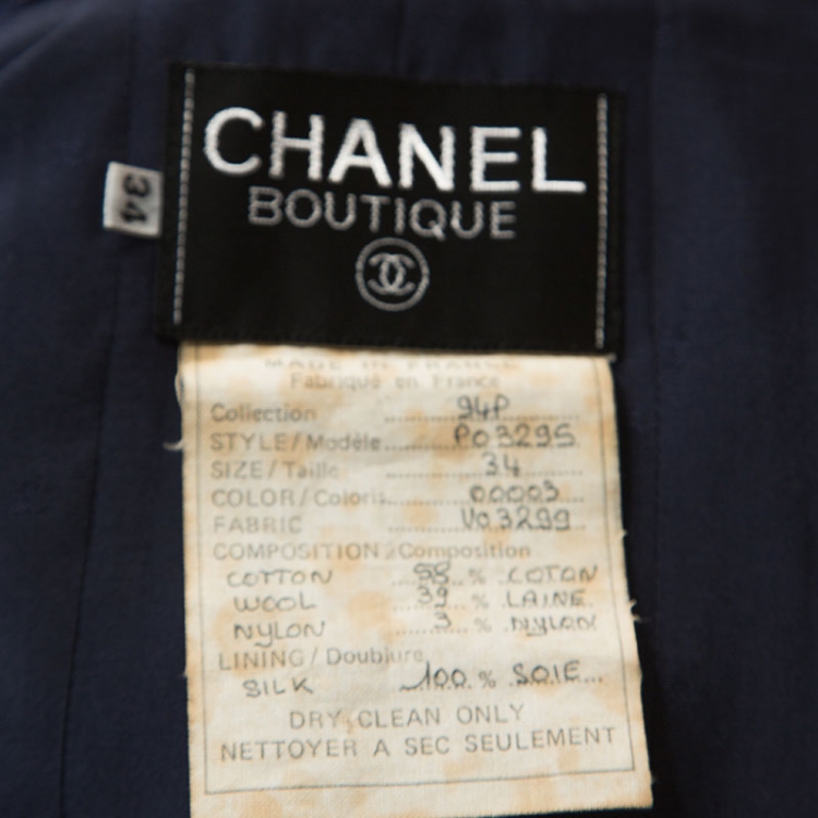 مملوكة مسبقًا Chanel Navy Blue Wool Ribbon Trim Boucle Jacket S