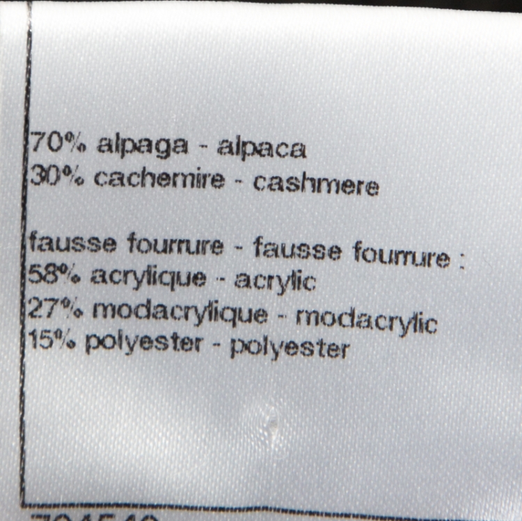 Pre Owned Chanel Grey Perforated Wool Faux Fur Trimmed Zip Front Jacket M