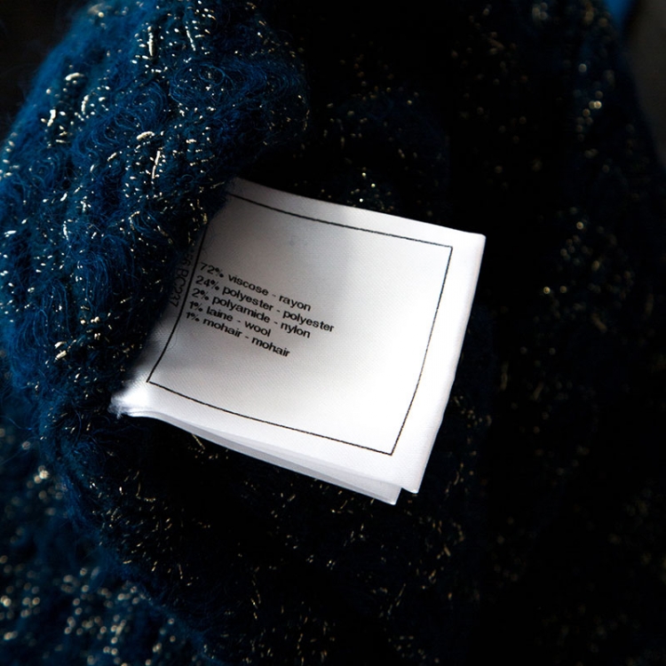 Pre Owned Chanel Blue-Green Tweed Mohair Wool Chain Detail Cardigan M