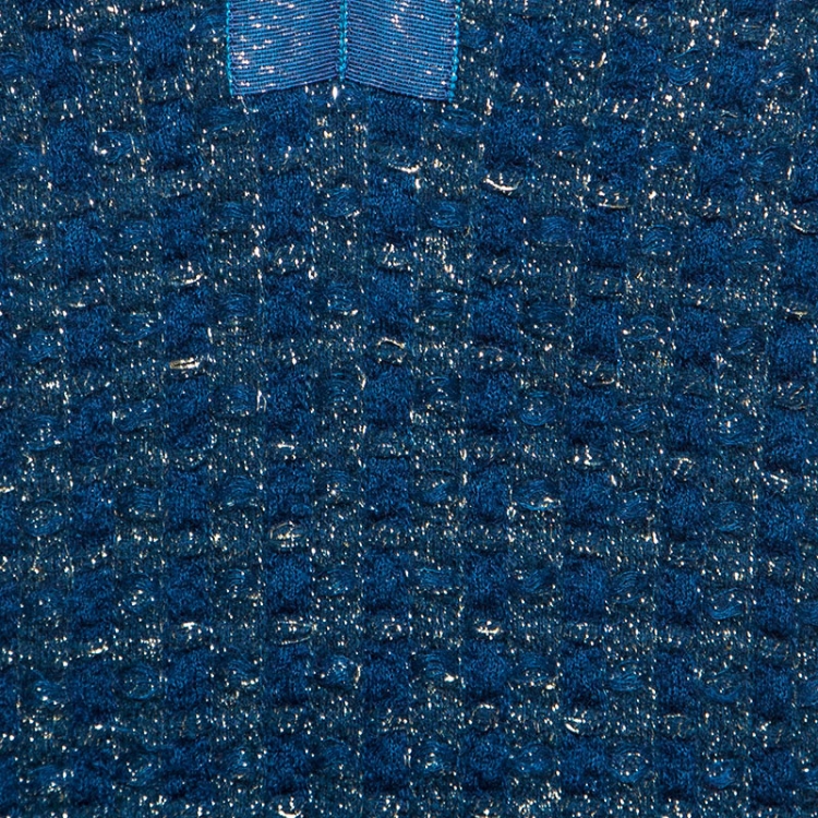 Pre Owned Chanel Blue-Green Tweed Mohair Wool Chain Detail Cardigan M