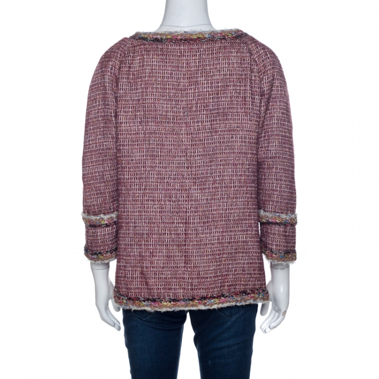 Pre Owned Chanel Multicolor Tweed Button Front  Jacket XXL